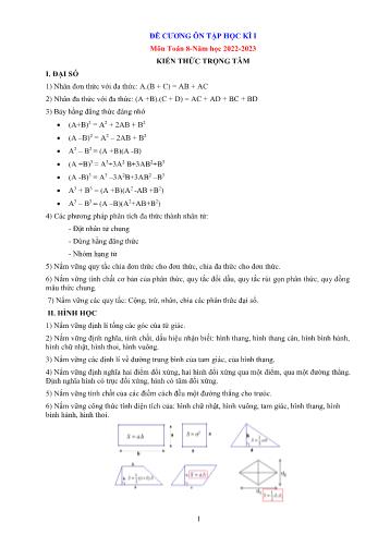 Đề cương ôn tập học kì I môn Toán học Lớp 8 - Năm học 2022-2023
