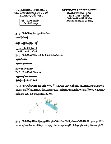 Đề kiểm tra cuối học kỳ I môn Toán học Lớp 8 - Năm học 2022-2023 - Trường THCS Hoàng Quốc Việt (Có đáp án)