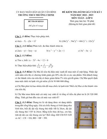Đề kiểm tra đánh giá cuối học kỳ I môn Toán học Lớp 8 - Năm học 2022-2023 - Trường THCS Trường Chinh (Có đáp án)