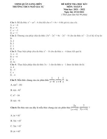 Đề kiểm tra học kì I môn Toán học Lớp 8 - Năm học 2021-2022 - Trường THCS Ngô Gia Tự (Có đáp án)