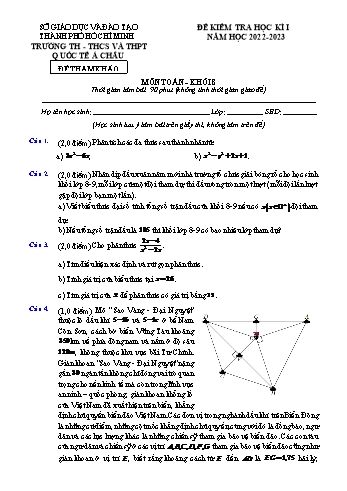 Đề kiểm tra học kì I môn Toán học Lớp 8 - Năm học 2022-2023 - Trường TH, THCS và THPT Quốc tế Á Châu (Có đáp án)