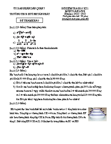 Đề kiểm tra học kì I môn Toán học Lớp 8 - Năm học 2022-2023 - Trường THCS Huỳnh Tấn Phát (Có đáp án)