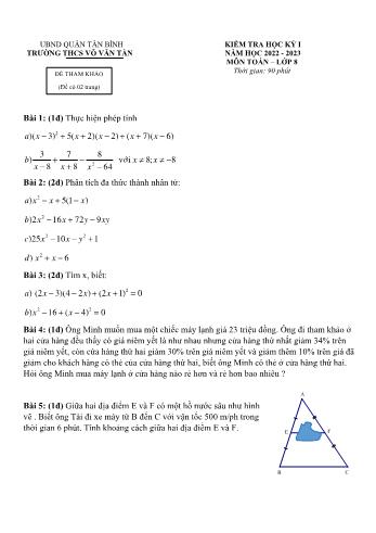 Đề kiểm tra học kỳ I môn Toán học Lớp 8 - Năm học 2022-2023 - Trường THCS Võ Văn Tần (Có đáp án)