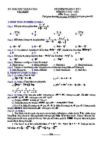 Đề kiểm tra học kỳ I môn Toán Lớp 8 - Năm học 2021-2022 - Sở GD&ĐT Bắc Ninh (Có đáp án)