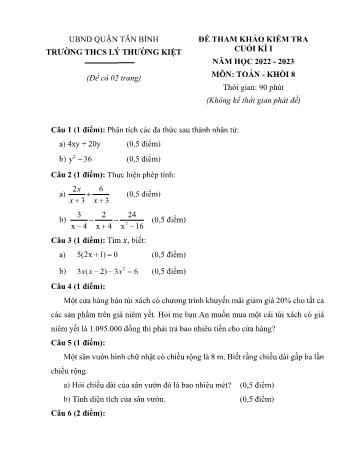 Đề tham khảo kiểm tra cuối kì I môn Toán học Lớp 8 - Năm học 2022-2023 - Trường THCS Lý Thường Kiệt (Có đáp án)