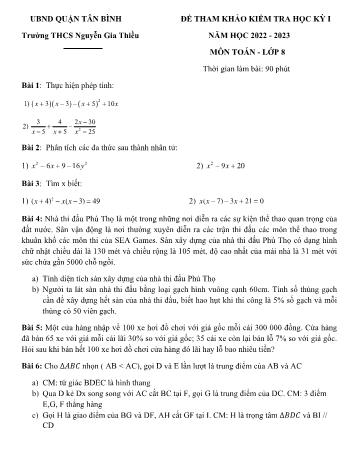 Đề tham khảo kiểm tra học kỳ I môn Toán học Lớp 8 - Năm học 2022-2023 - Trường THCS Nguyễn Gia Thiều (Có đáp án)