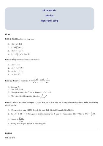 Đề thi học kì I môn Toán học Lớp 8 - Đề số 16 (Có đáp án)