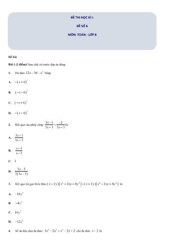 Đề thi học kì I môn Toán học Lớp 8 - Đề số 6 (Có đáp án)