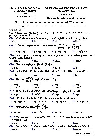 Đề thi khảo sát chất lượng học kỳ I môn Toán học Lớp 8 - Năm học 2022-2023 - Mã đề 207 (Có đáp án)