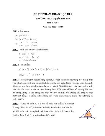 Đề thi tham khảo học kì 1 môn Toán học Lớp 8 - Năm học 2022-2023 - Trường THCS Nguyễn Hữu Thọ (Có đáp án)
