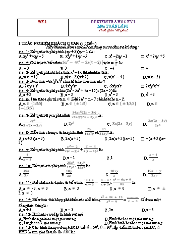 80 Đề kiểm tra học kì 1 Toán Lớp 8 (Có đáp án)