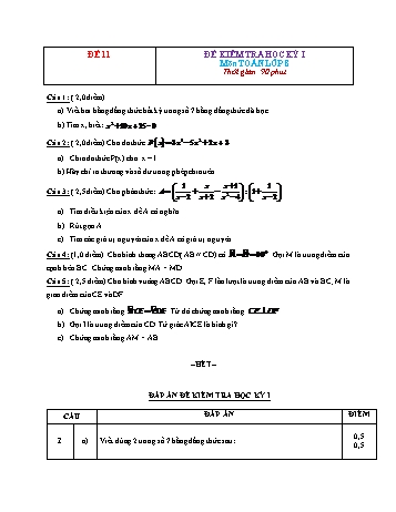 Đề kiểm tra học kì 1 Toán Lớp 8 - Đề 11 (Có đáp án)