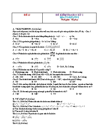 Đề kiểm tra học kì 1 Toán Lớp 8 - Đề 12 (Có đáp án)