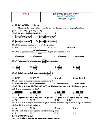 Đề kiểm tra học kì 1 Toán Lớp 8 - Đề 13 (Có đáp án)