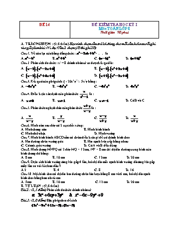 Đề kiểm tra học kì 1 Toán Lớp 8 - Đề 14 (Có đáp án)