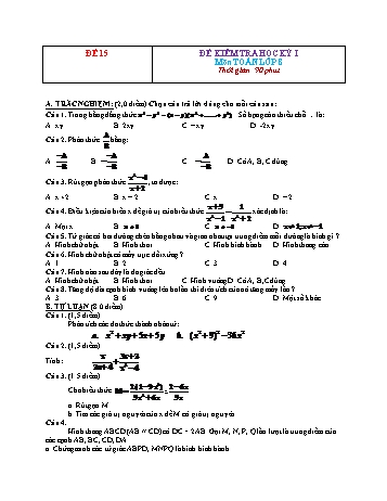 Đề kiểm tra học kì 1 Toán Lớp 8 - Đề 15 (Có đáp án)