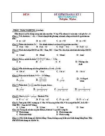 Đề kiểm tra học kì 1 Toán Lớp 8 - Đề 16 (Có đáp án)