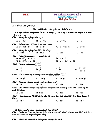 Đề kiểm tra học kì 1 Toán Lớp 8 - Đề 17 (Có đáp án)