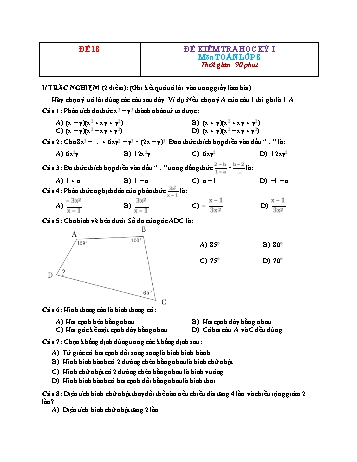 Đề kiểm tra học kì 1 Toán Lớp 8 - Đề 18 (Có đáp án)