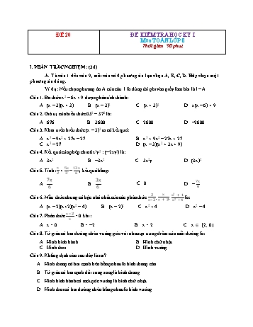 Đề kiểm tra học kì 1 Toán Lớp 8 - Đề 20 (Có đáp án)