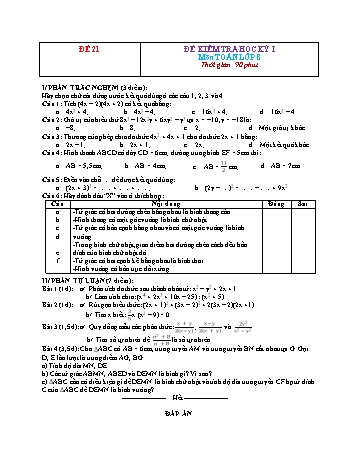 Đề kiểm tra học kì 1 Toán Lớp 8 - Đề 21 (Có đáp án)