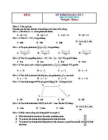 Đề kiểm tra học kì 1 Toán Lớp 8 - Đề 23 (Có đáp án)