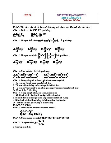Đề kiểm tra học kì 1 Toán Lớp 8 - Đề 24 (Có đáp án)
