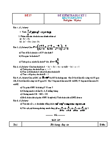 Đề kiểm tra học kì 1 Toán Lớp 8 - Đề 27 (Có đáp án)