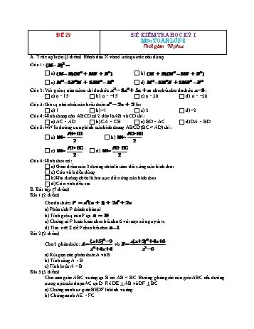 Đề kiểm tra học kì 1 Toán Lớp 8 - Đề 29 (Có đáp án)