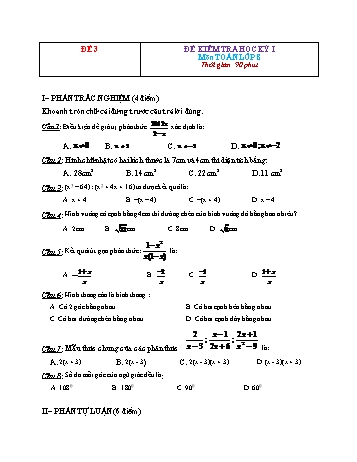 Đề kiểm tra học kì 1 Toán Lớp 8 - Đề 3 (Có đáp án)