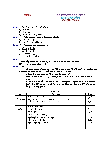 Đề kiểm tra học kì 1 Toán Lớp 8 - Đề 30 (Có đáp án)
