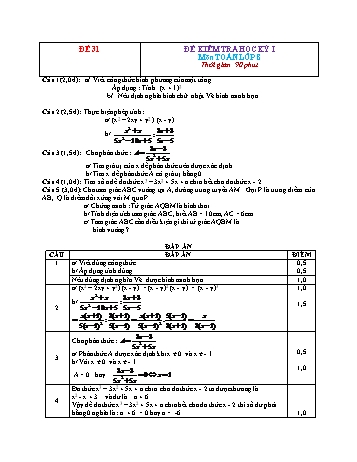 Đề kiểm tra học kì 1 Toán Lớp 8 - Đề 31 (Có đáp án)