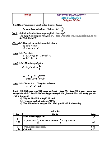 Đề kiểm tra học kì 1 Toán Lớp 8 - Đề 32 (Có đáp án)