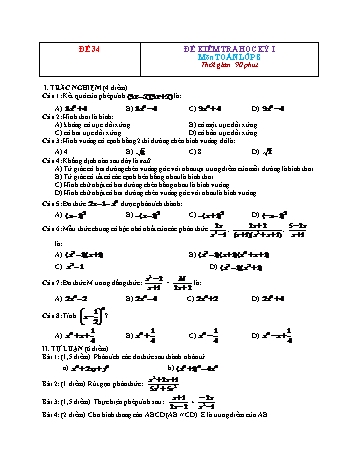 Đề kiểm tra học kì 1 Toán Lớp 8 - Đề 34 (Có đáp án)