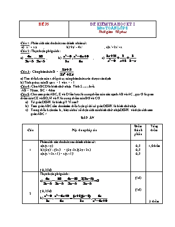 Đề kiểm tra học kì 1 Toán Lớp 8 - Đề 35 (Có đáp án)