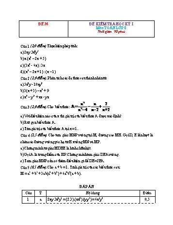 Đề kiểm tra học kì 1 Toán Lớp 8 - Đề 36 (Có đáp án)