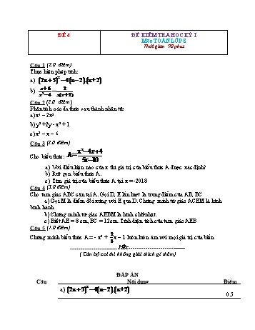 Đề kiểm tra học kì 1 Toán Lớp 8 - Đề 4 (Có đáp án)