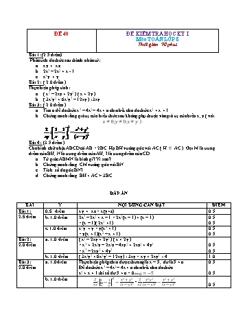 Đề kiểm tra học kì 1 Toán Lớp 8 - Đề 40 (Có đáp án)