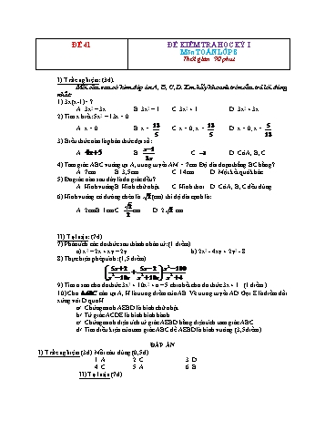 Đề kiểm tra học kì 1 Toán Lớp 8 - Đề 41 (Có đáp án)