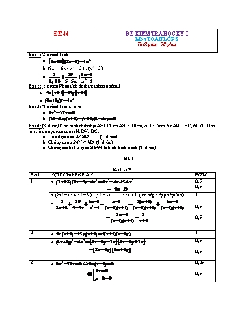 Đề kiểm tra học kì 1 Toán Lớp 8 - Đề 44 (Có đáp án)