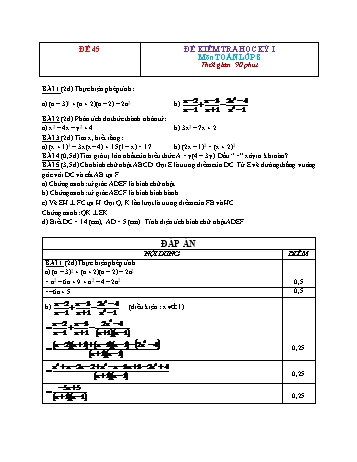 Đề kiểm tra học kì 1 Toán Lớp 8 - Đề 45 (Có đáp án)