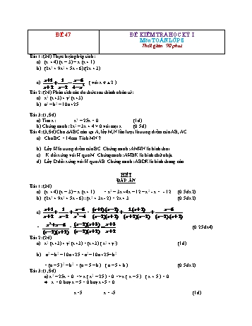 Đề kiểm tra học kì 1 Toán Lớp 8 - Đề 47 (Có đáp án)