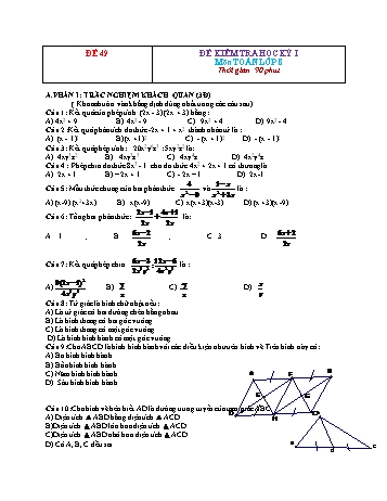 Đề kiểm tra học kì 1 Toán Lớp 8 - Đề 49 (Có đáp án)