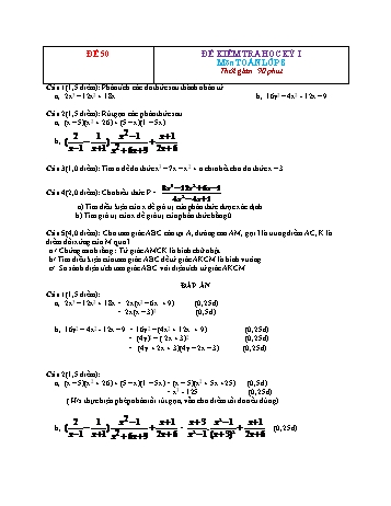 Đề kiểm tra học kì 1 Toán Lớp 8 - Đề 50 (Có đáp án)