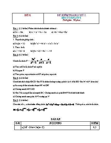 Đề kiểm tra học kì 1 Toán Lớp 8 - Đề 51 (Có đáp án)