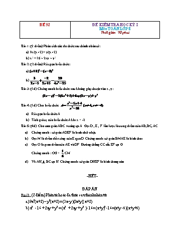 Đề kiểm tra học kì 1 Toán Lớp 8 - Đề 52 (Có đáp án)