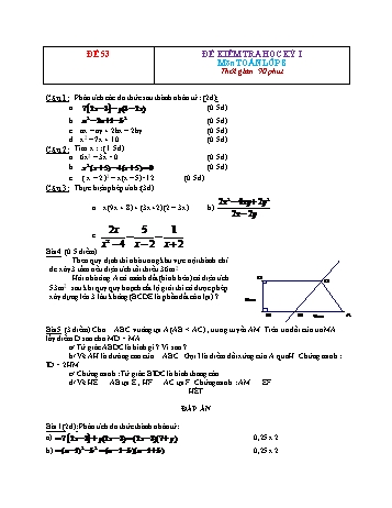Đề kiểm tra học kì 1 Toán Lớp 8 - Đề 53 (Có đáp án)