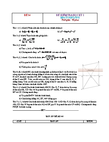 Đề kiểm tra học kì 1 Toán Lớp 8 - Đề 54 (Có đáp án)