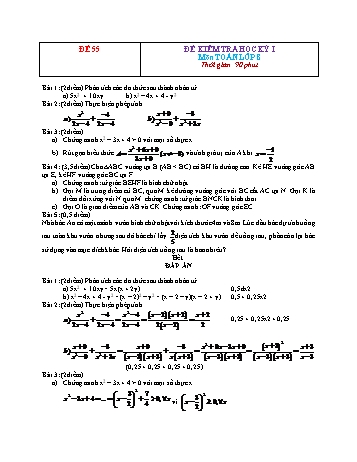 Đề kiểm tra học kì 1 Toán Lớp 8 - Đề 55 (Có đáp án)