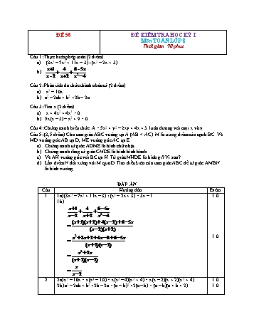Đề kiểm tra học kì 1 Toán Lớp 8 - Đề 56 (Có đáp án)